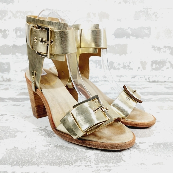 Rachel Zoe Gold Big Buckle Details Ankle Strap Heeled Sandals M135 - Picture 4 of 13